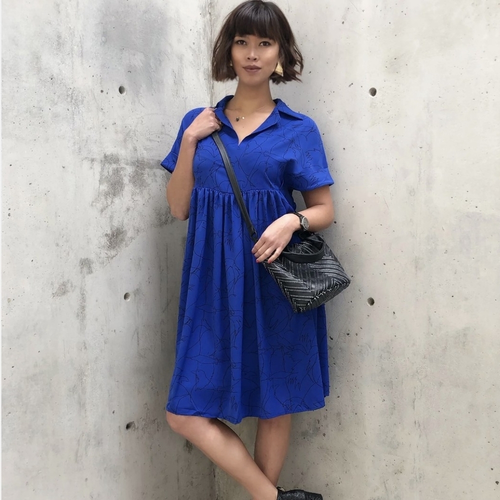 Ruti Dress‎ Blue Bird Sketch Short Sleeve